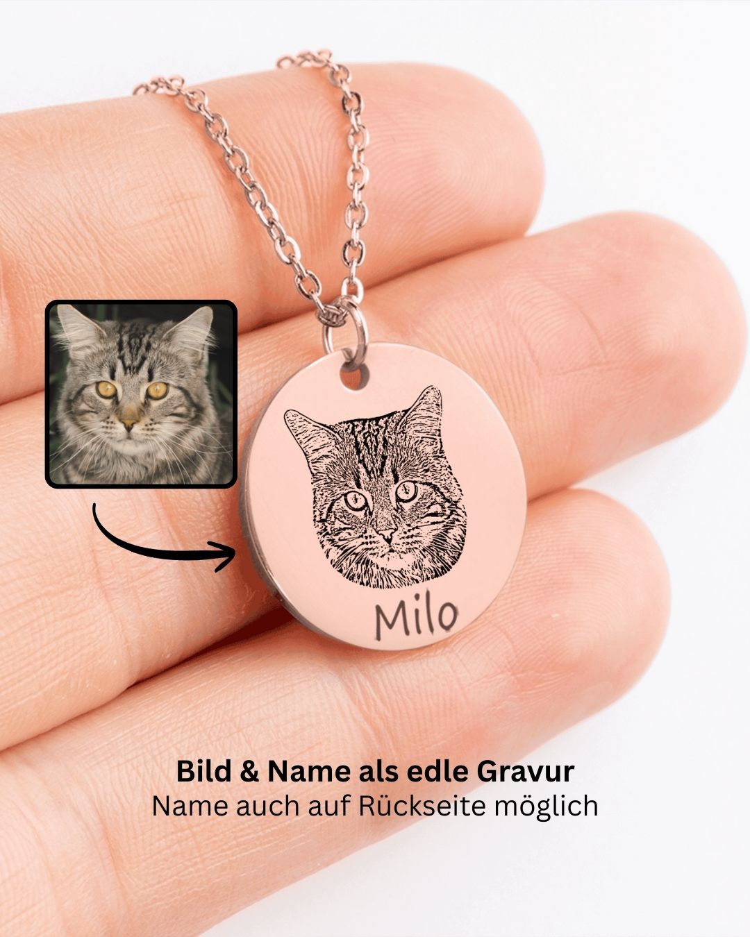 Haustier Portrait Halskette Kreis – personalisierte Gravur mit deinem Foto