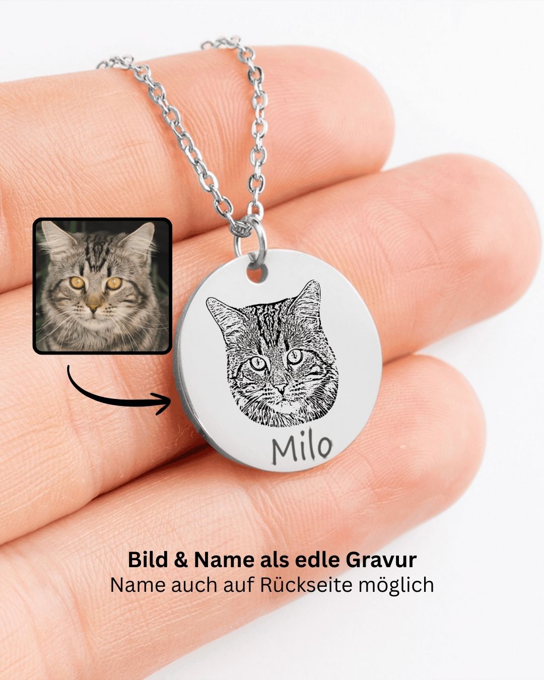Haustier Portrait Halskette Kreis – personalisierte Gravur mit deinem Foto