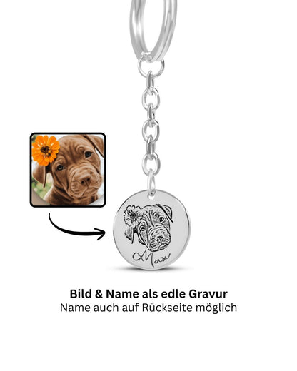 Pet Portrait Keychain Circle – Personalized Engraving with Your Photo