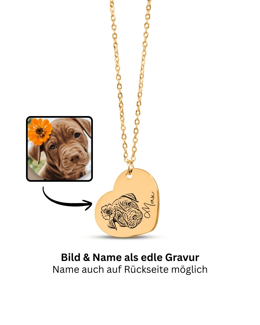 Pet Portrait Necklace Heart – Personalized Engraving with Your Photo