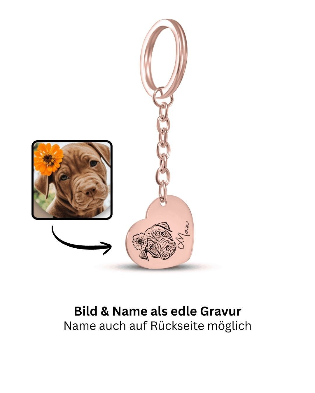 Pet Portrait Keychain Heart – Personalized Engraving with Your Photo