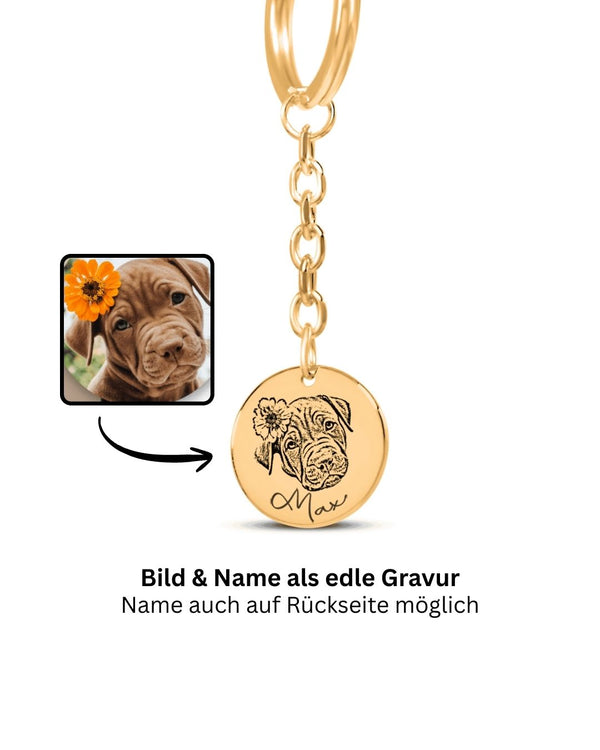 Pet Portrait Keychain Circle – Personalized Engraving with Your Photo