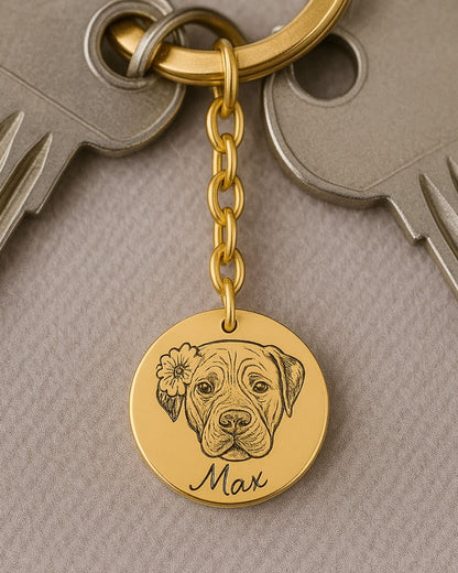 Pet Portrait Keychain Circle – Personalized Engraving with Your Photo