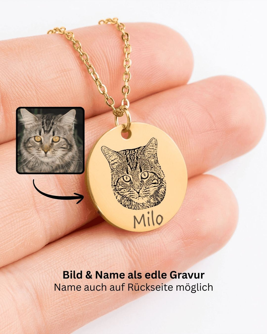 Haustier Portrait Halskette Kreis – personalisierte Gravur mit deinem Foto